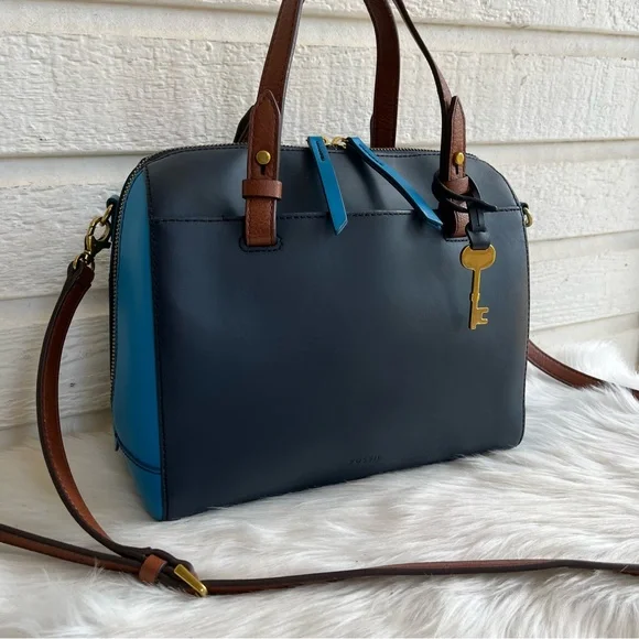 Fossil Bags Fossil Blue Color Block Sydney Ryder Satchel Tote
